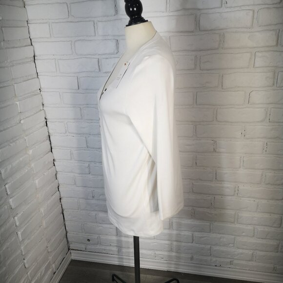 NWT Denver Hayes Ladies Size Large White V-neck Fitted 3/4 Sleeves T-shirt - Picture 4 of 13